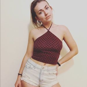 Purple/Pinkish & Navy Blue Design Crop Top